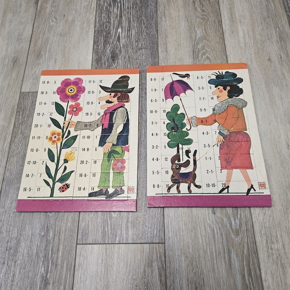 Jumbo Vintage Math Puzzle Board Addition Subtraction 1970s Spellen